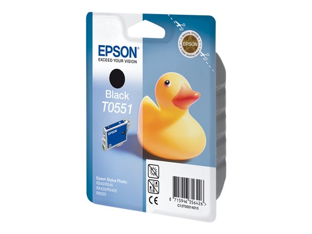 Epson T0551 - 8 ml - black - original - blister with RF/acoustic alarm - ink cartridge - for Stylus Photo R240, R245, RX420, RX425, RX520
