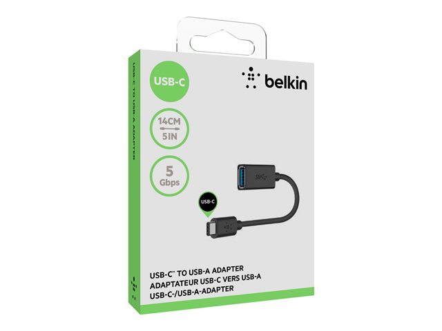 Belkin 3.0 USB-C to USB-A Adapter - USB adapter - 24 pin USB-C (M) reversible to USB Type A (F) - USB 3.0 - 3 A - black