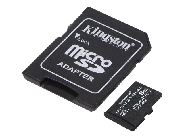 Kingston Industrial - Flash memory card (microSDHC to SD adapter included) - 8 GB - A1 / Video Class V30 / UHS-I U3 / Class10 - microSDHC UHS-I