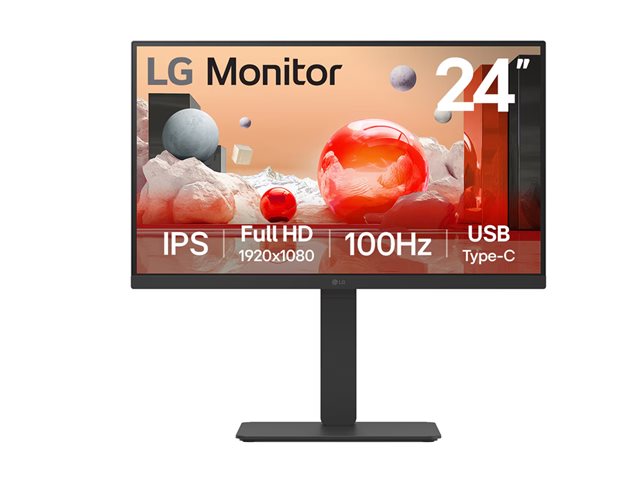 LG 24BA750-B - LED monitor - USB - 24\" (23.8\" viewable) - 1920 x 1080 Full HD (1080p) @ 100 Hz - IPS - 250 cd/m² - 1300:1 - 5 ms - HDMI, DisplayPort, USB-C - speakers - black