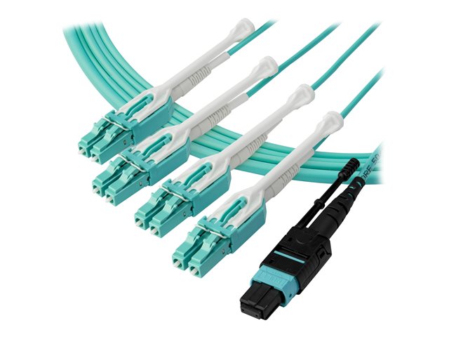 StarTech.com MTP to LC Breakout Cable - 10 ft / 3m - OM3 Multimode - 40Gb - Pull Tab - Plenum - MPO / MTP Connector - Fiber Optic Cable (MPO8LCPL3M) - Breakout cable - MTP/MPO multi-mode (F) push/pull to LC multi-mode (M) push/pull - 3 m - fibre opti