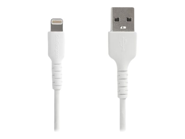 StarTech.com 3 ft(1m) Durable White USB-A to Lightning Cable, Heavy Duty Rugged Aramid Fiber USB Type A to Lightning Charger/Sync Power Cord, Apple MFi Certified iPad/iPhone 12 Pro Max - iPhone 7/8/11/11 Pro - Lightning cable - USB male straight to Lightning male straight - 1 m - double shielded - white