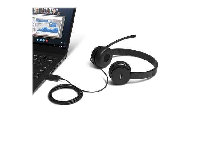 Lenovo 100 - Headset - on-ear - wired - USB-A - black