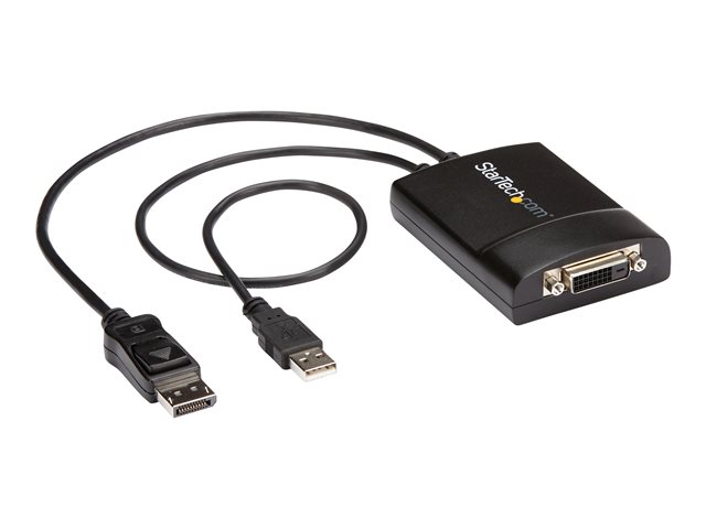 StarTech.com DisplayPort to DVI Adapter - Dual-Link - Active DVI-D Adapter for Your Monitor / Display - USB Powered - 2560x1600 (DP2DVID2) - DisplayPort / DVI adapter - DisplayPort, USB (power only) (M) to DVI-D (F) latched - USB 2.0 / DisplayPort 1.2 - 37 cm - active, USB power, 2560 x 1600 (WQXGA) support - black
