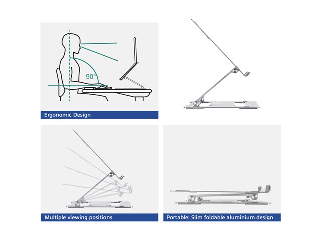 ACT - Stand - voor notebook - inklapbaar - aluminium - grijs - schermgrootte: maximaal 15,6\" - desktop
