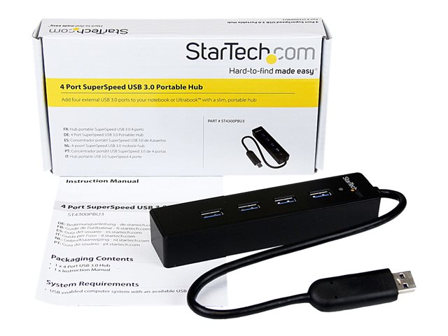 StarTech.com 4-Port USB 3.0 Hub with Built-in Cable - SuperSpeed Laptop USB Hub - Portable USB Splitter - Mini USB Hub (ST4300PBU3) - Hub - 4 x SuperSpeed USB 3.0 - desktop - for P/N: FCREADMICRO3, MSDREADU3CA