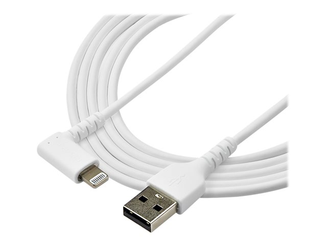 StarTech.com 6ft (2m) Durable USB A to Lightning Cable, White 90° Right Angled Heavy Duty Rugged Aramid Fiber USB Type A to Lightning Charging/Sync Cord, Apple MFi Certified, iPhone 12 Pro - iPhone 7/8/11/11 Pro - Lightning cable - Lightning male angled to USB male - 2 m - double shielded - white