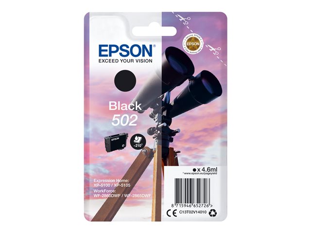 Epson 502 - 4.6 ml - black - original - blister - ink cartridge - for Expression Home XP-5100, 5105, 5150, 5155, WorkForce WF-2860, 2865, 2880, 2885