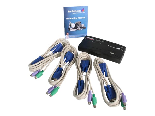 StarTech.com 4 Port Black PS/2 KVM Switch Kit with Cables - 4 Port PS2 KVM Switch - KVM Switch with Cables - VGA KVM Switch (SV411K) - KVM switch - 4 x KVM port(s) - 1 local user - desktop - for P/N: SVECON6