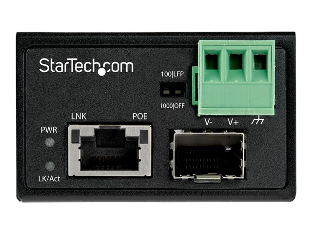StarTech.com PoE+ Industrial Fiber to Ethernet Media Converter 30W, SFP to RJ45, Singlemode/Multimode Fiber Optic to Copper Gigabit Ethernet, Mini/Compact Size, IP-30/ -40 to +75C, 1Gbps - Mini Media Converter (IMC1GSFP30W) - Fibre media converter - 1GbE - 1000Base-SX, 1000Base-T - RJ-45 / SFP (mini-GBIC) - up to 10 km