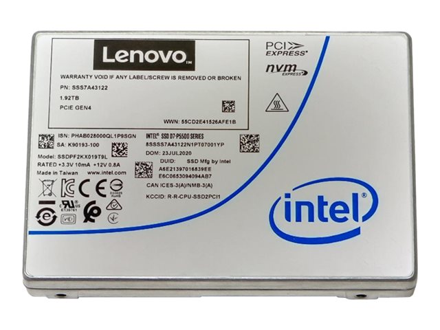 Intel P5500 Entry - SSD - 1.92 TB - hot-swap - 2.5\" - U.2 PCIe 4.0 x4 (NVMe) - for ThinkAgile HX3331 Certified Node, MX3330-F Appliance, MX3331-F Certified Node