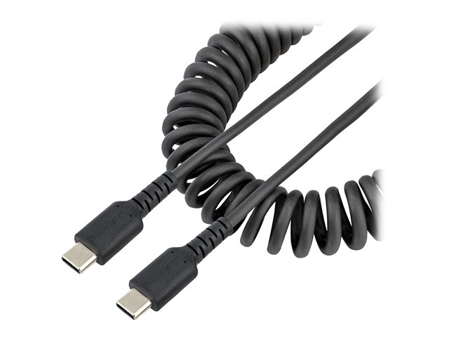 StarTech.com 20in (50cm) USB C Charging Cable, Coiled Heavy Duty Fast Charge & Sync USB-C Cable, High Quality USB 2.0 Type-C Cable, Rugged Aramid Fiber, TPE, 3A, S20, iPad, Pixel - Durable Male to Male USB, Black - USB cable - 24 pin USB-C (M) to 24 pin USB-C (M) - USB 2.0 - 3 A - 50 cm - coiled - black