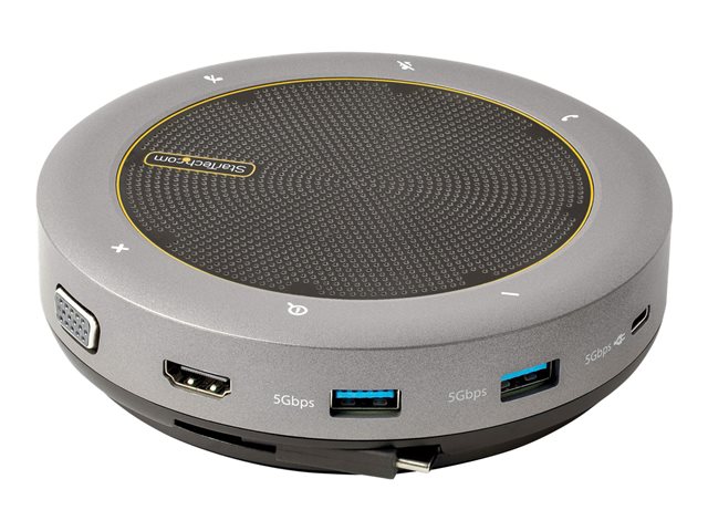 StarTech.com USB-C Conference Speaker Mini Dock, Portable Boardroom Speaker and Multiport Adapter, USB-C to VGA or 4K 60Hz HDMI, 2x USB-A (5Gbps) Hub, Mic/Speaker - Teams/Zoom/Softphone Speakerphone (DKTBRSPMPD) - Mini-dock - USB-C / Thunderbolt 3 / Thunderbolt 4 - HDMI, VGA