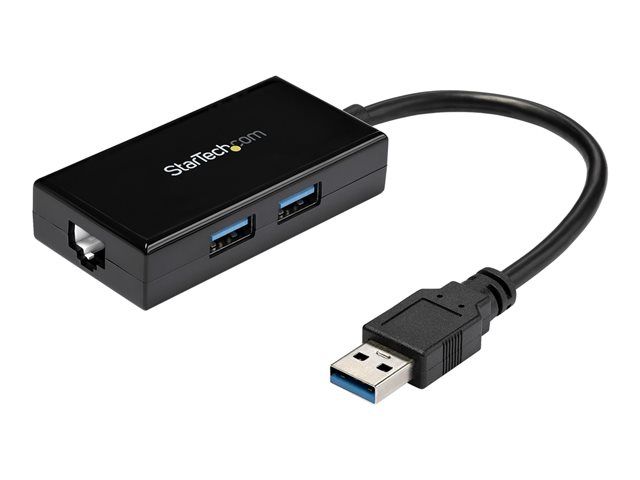 StarTech.com 2 Port USB 3.0 Hub with Ethernet - USB 3.0 x 2 - Gigabit Ethernet Network Adapter for Windows / Mac / Chrome (USB31000S2H) - Network adapter - USB 3.0 - Gigabit Ethernet x 1 - black
