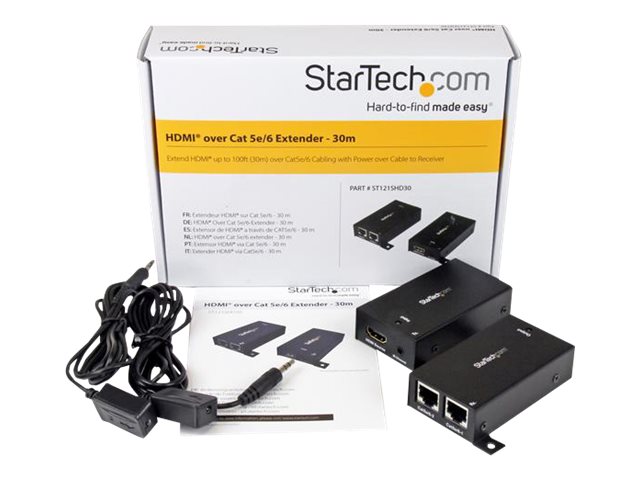 StarTech.com HDMI Over Dual CAT5 / CAT6 Extender with Infrared IR 100ft /30m HDMI Over Ethernet Cable Extender Power Free 1080p (ST121SHD30) - Video/audio/infrared extender - over 2 x CAT 5/6 - up to 30 m