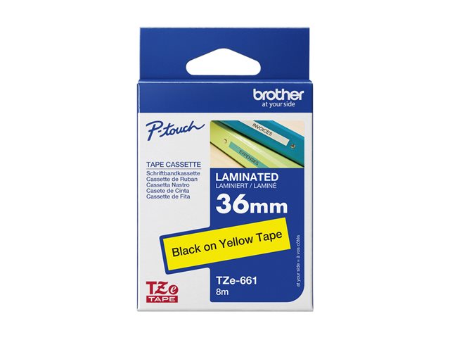 Brother TZe-661 - Self-adhesive - black on yellow - Roll (3.6 cm x 8 m) 1 cassette(s) laminated tape - for Brother PT-P950, P-Touch PT-3600, 9200, 9500, 9600, 9700, 9800, D800, E800, P900, P950