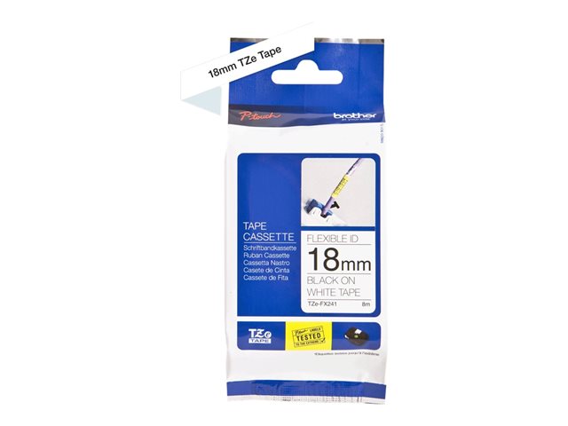 Brother TZe-FX241 - Adhesive - black on white - Roll (1.8 cm x 8 m) 1 cassette(s) flexible ID tape - for Brother PT-D600, P-Touch PT-1880, D450, D800, E310, E550, E800, P900, P950