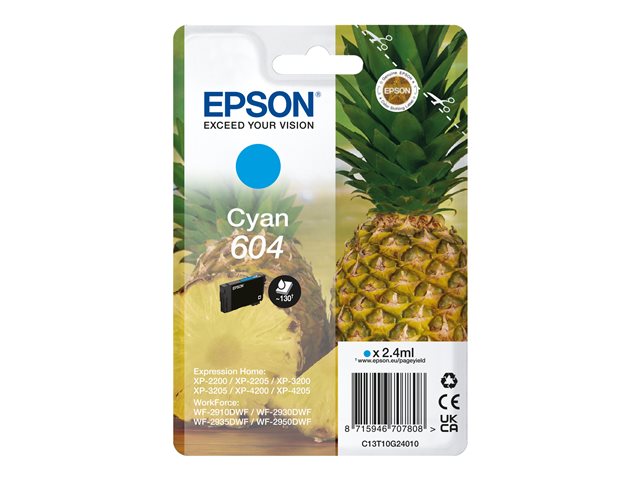 Epson 604 - 2.4 ml - cyan - original - blister with RF/acoustic alarm - ink cartridge - for Expression Home XP-2200, 2205, 3200, 3205, 4200, 4205, WorkForce WF-2910, 2930, 2935, 2950