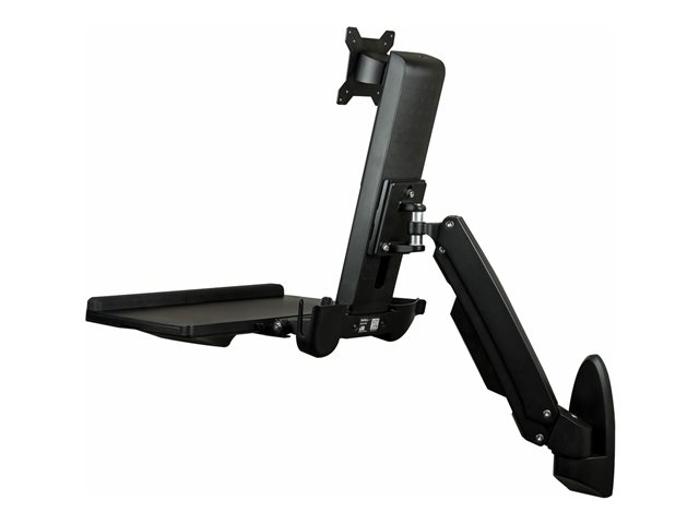 StarTech.com Wall Mount Workstation, Articulating Full Motion Standing Desk with Ergonomic Height Adjustable Monitor & Keyboard Tray Arm, Mouse & Scanner Holders, For Single VESA Display - Foldable Standing Desk (WALLSTS1) - Mounting kit (wall plate, column, keyboard tray, monitor arm) - for Monitor - plastic, aluminium, steel - black - screen size: 24\"