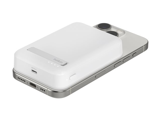 Belkin BoostCharge Pro - Wireless power bank - magnetic with Qi2 - 10000 mAh - 15 Watt - Fast Charge, PD - 2 output connectors (magnetic, 24 pin USB-C) - on cable: USB-C - white - for Apple iPhone 12, 13, 15, Google Pixel 6, 7, Samsung Galaxy S22+, S23, S23+