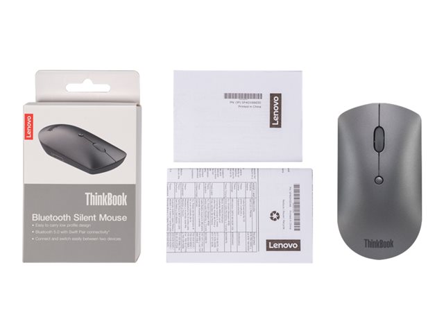 Lenovo ThinkPad Silent - Mouse - right and left-handed - blue optical - 3 buttons - wireless - Bluetooth 5.0 - iron grey - retail