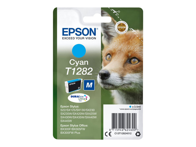 Epson T1282 - 3.5 ml - M size - cyan - original - blister - ink cartridge - for Stylus S22, SX130, SX230, SX235, SX430, SX435, SX438, SX440, SX445, Stylus Office BX305