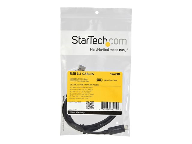 StarTech.com 3 ft 1m USB to USB C Cable - USB 3.1 10Gpbs - USB-IF Certified (USB31AC1M) - USB cable - 24 pin USB-C (M) to USB Type A (M) - USB 3.1 - 1 m - black - for P/N: DKM30CHDPD, DKM30CHDPDUE, HB31C2A2CME, HB31C3A1CME, PEXUSB312A1C1H, PEXUSB312A2C2V