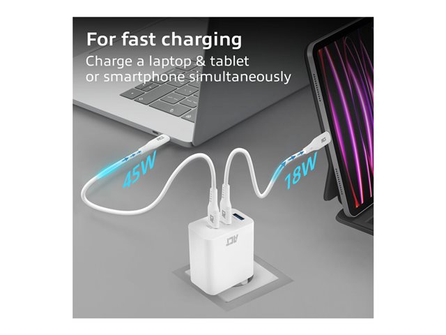 USB-C/USB-A Charger 65W 3-port with Power Delivery PPS QuickCharge and GanFast