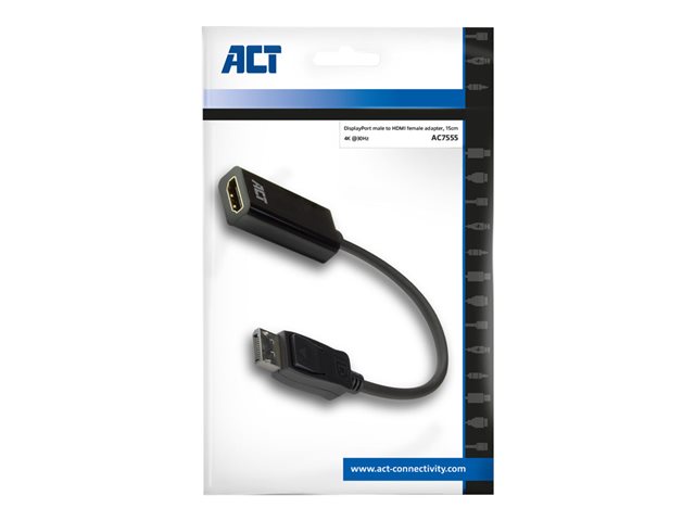 ACT - Videoadapter - DisplayPort male vergrendeling naar HDMI female - 15 cm - zwart - ondersteunt 4K30Hz (3840 x 2160), 1920 x 1080 bij 60 Hz-ondersteuning