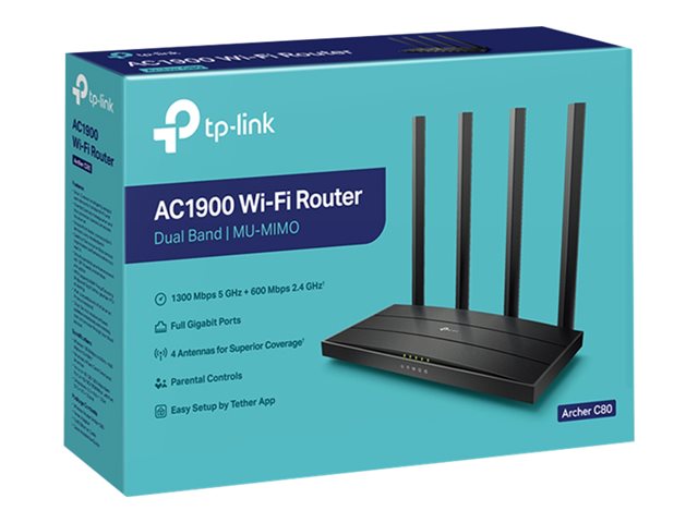 TP-Link Archer C80 V1 - Wireless router 4-port switch - 1GbE - Wi-Fi 5 - Dual Band