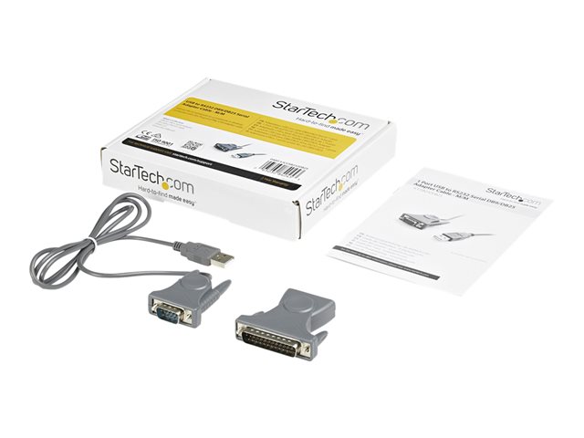 StarTech.com USB to Serial Adapter - 3 ft / 1m - with DB9 to DB25 Pin Adapter - Prolific PL-2303 - USB to RS232 Adapter Cable (ICUSB232DB25) - Serial adapter - USB 2.0 - grey