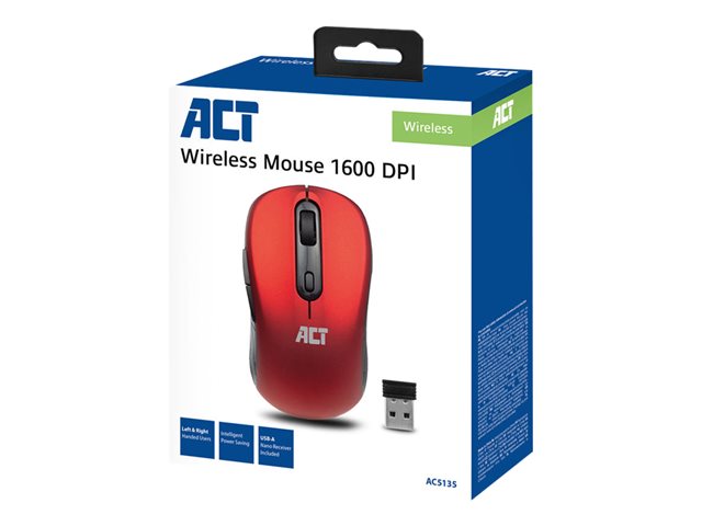 Muis - rechts- en linkshandig - optisch - 4 knoppen - draadloos - 2.4 GHz - USB draadloze ontvanger - rood - hangdoos