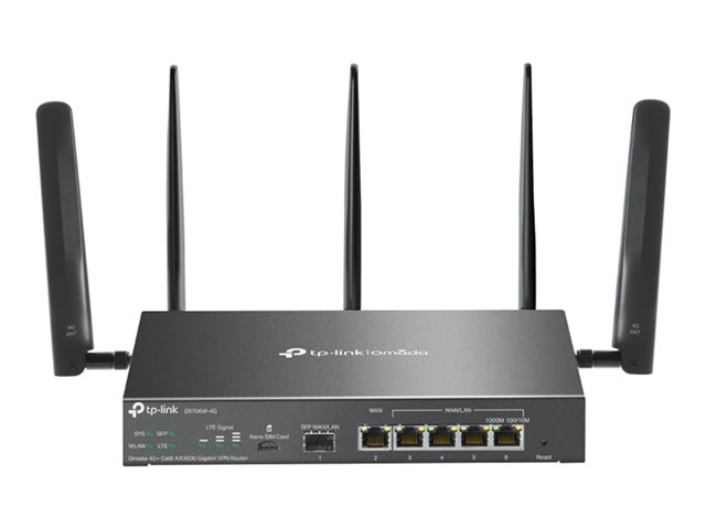 TP-Link Omada ER706W-4G V1 - Wireless router - WWAN 5-port switch - 1GbE - WAN ports: 6 - Wi-Fi 6 - Dual Band - 4G - wall-mountable