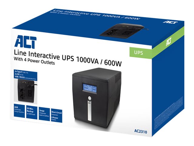 ACT - UPS - 240 Volt wisselstroom V - 600 Watt - 1000 VA - RS-232, USB - uitgangen: 4