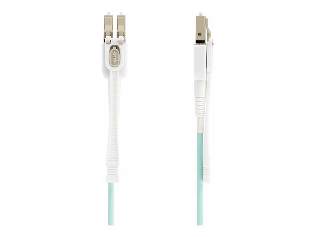 StarTech.com 4m (13ft) LC to LC (UPC) OM4 Multimode Fiber Optic Cable w/Push Pull Tabs, 50/125µm, 100G Networks, Bend Insensitive, Low Insertion Loss - LSZH Fiber Patch Cord (450FBLCLC4PP) - Patch cable - LC/UPC multi-mode (M) to LC/UPC multi-mode (M) - 4 m - 2.9 mm - fibre optic - duplex - 50 / 125 micron - OM3/OM4 - halogen-free, up to 100 Gbps data transfer rate, molded - aqua