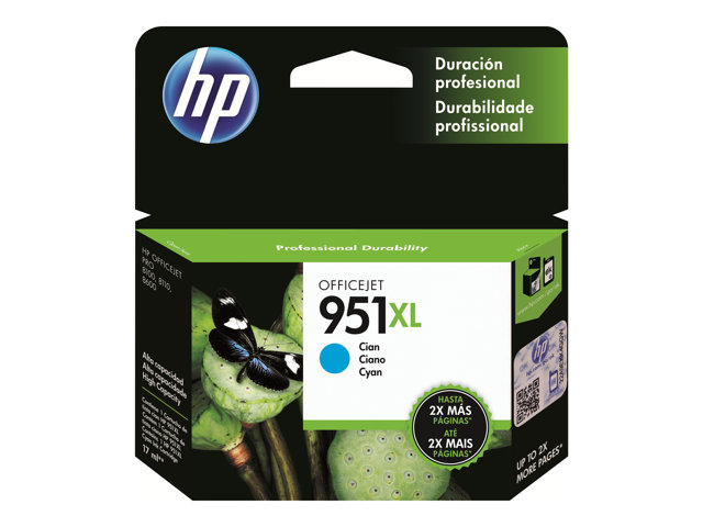 HP 951XL - High Yield - cyan - original - ink cartridge - for Officejet Pro 251dw, 276dw, 8100, 8600, 8600 N911a, 8610, 8615, 8616, 8620, 8625, 8630