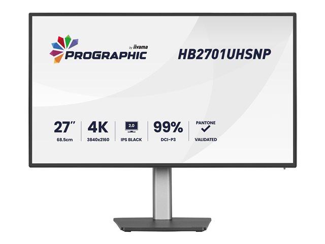 27\"WIDE LCD, ProGraphic, 3840 x 2160, 4K UHD, IPS Black 2.0 panel,  LED Bl., USB-Hub (3xOut v3.2 + 1xUSB-C(15 Watt)), Pivot, Height Adjust.(15cm), 450 cd/m², 3000:1 Static Contrast, 80.000.000:1 ACR, Speakers, DisplayPort, HDMI, USB-C Dock(96 Watt, L