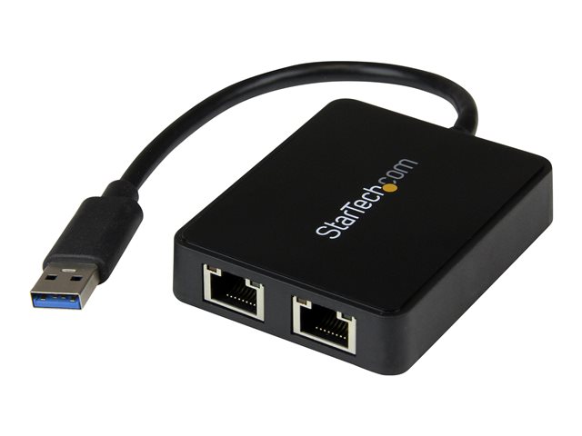 StarTech.com USB 3.0 to Dual Port Gigabit Ethernet Adapter w/ USB Port - 10/100/100 - USB Gigabit LAN Network NIC Adapter (USB32000SPT) - Network adapter - USB 3.0 - 1GbE - 1000Base-T - 2 ports - black