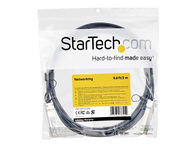 StarTech.com Dell EMC DAC-SFP-10G-3M Compatible 3m 10G SFP+ to SFP+ Direct Attach Cable Twinax, 10GbE SFP+ Copper DAC 10 Gbps Low Power Passive Mini GBIC/Transceiver Module DAC, SFP Plus - Lifetime Warranty (DACSFP10G3M) - 10GBase direct attach cable - SFP+ (P) latched to SFP+ (P) latched - 3 m - twinaxial - passive