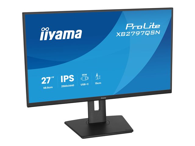 iiyama ProLite XB2797QSN-B1 - LED monitor - 27\" - 2560 x 1440 QHD @ 75 Hz - IPS - 350 cd/m² - 1000:1 - 1 ms - HDMI, DisplayPort, USB-C - speakers - black, matte