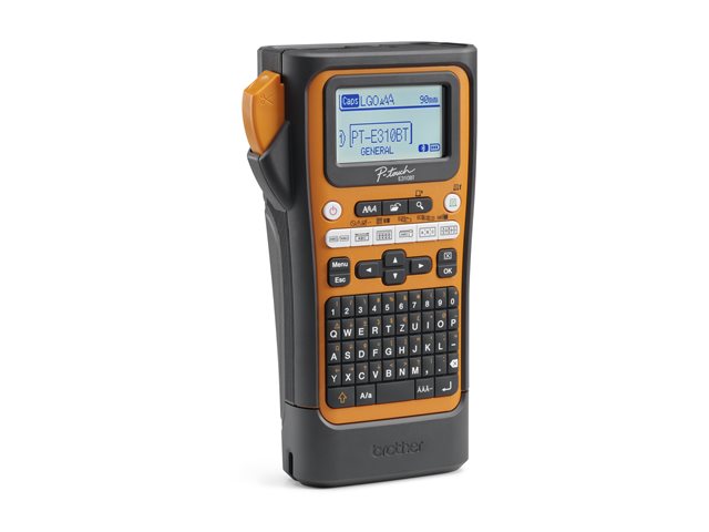 Brother P-Touch PT-E310BTVP - Labelmaker - B/W - thermal transfer - Roll (1.8 cm) - 180 dpi - up to 20 mm/sec - USB 3.0, Bluetooth 5.0 - cutter - mirror print, print preview - orange, black