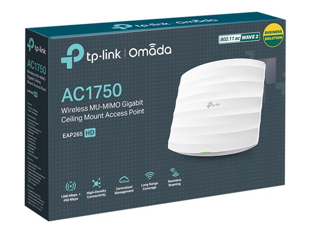 TP-Link EAP265 HD AC1750 Wireless MU-MIMO Gigabit Ceiling Mount Access Point - Radio access point - Wi-Fi 5 - 2.4 GHz, 5 GHz - wall / ceiling mountable
