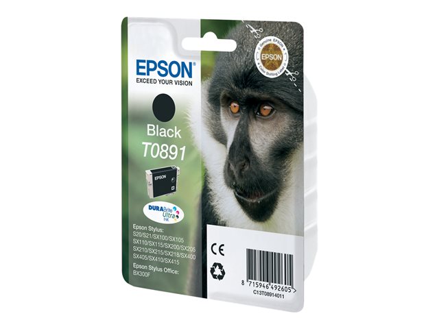 Epson T0891 - 5.8 ml - black - original - blister - ink cartridge - for Stylus S21, SX110, SX115, SX210, SX215, SX218, SX400, SX410, SX415, Stylus Office BX300