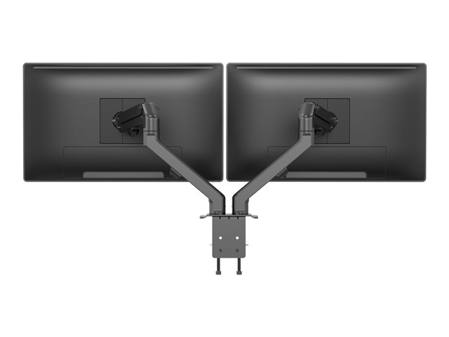 VISION Monitor Dual Desk Arm Mount - LIFETIME WARRANTY - fits two displays 17-27\" with VESA sizes 75 x 75 or 100 x 100 - quick clamp or grommet to desk - rotate display - smart spring-assisted weight balancing system - max between screen centres 630 mm / 24.8\" - SWL 7 kg / 15 lb per screen - matt black
