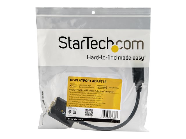 StarTech.com DisplayPort To VGA Video Adapter Converter - Active - 1080p - DP to VGA Converter (DP2VGA2) - Display adapter - DisplayPort (M) to HD-15 (VGA) (F) - 27.94 cm - latched - black - for P/N: DK30C2DAGPD, MST14DP123DP, TB32DP14, TB3CDK2DP, TB3CDK2DPUE, TB3DK2DPM2, TB3DKM2DPL