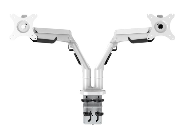 VISION Premium Monitor Dual Desk Arm Mount  LIFETIME WARRANTY  fits two display 10-34" with VESA sizes 75 x 75 or 100 x 100  quick clamp or grommet  rotate display  gas strut  max between screen centres 1200mm /47"  SWL 9kg /20lb per screen  matt