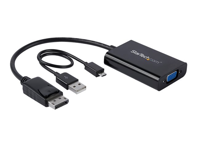 StarTech.com DisplayPort to VGA Adapter with Audio - 1920x1200 - DP to VGA Converter for Your VGA Monitor or Display (DP2VGAA) - DisplayPort / VGA adapter - DisplayPort (M) to HD-15 (VGA), Micro-USB Type B (power only), mini jack (F) - DisplayPort 1.2 - 18.4 m - 1920 x 1200 (WUXGA) support, active - black - for P/N: DK30CH2DEP, DK30CH2DEPUE, TB32DP14, TB32DP2T, TB3DK2DHV, TB3DK2DHVUE, TB3DKDPMAWUE