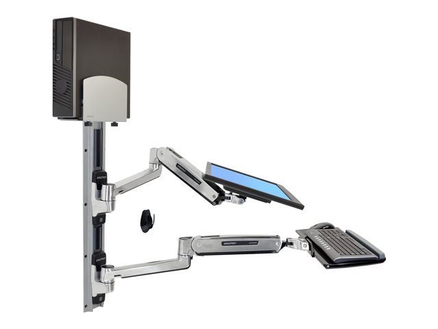 Ergotron LX - Mounting kit (CPU holder, mouse holder, 2 track covers, keyboard arm, 2 cable channels, wrist rest, sit-stand arm, wall track 10\", wall track 34\") - Constant Force Technology - for LCD display / PC equipment - medium CPU holder - polished aluminium - screen size: up to 42\" - wall-mountable