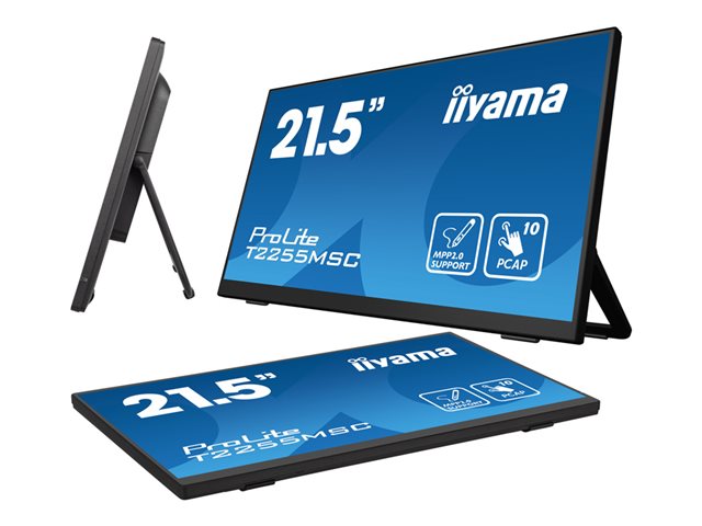 iiyama ProLite T2255MSC-B1 - LED monitor - 21.5\" - touchscreen - 1920 x 1080 Full HD (1080p) @ 60 Hz - IPS - 400 cd/m² - 1000:1 - 5 ms - HDMI, DisplayPort - speakers - matte black