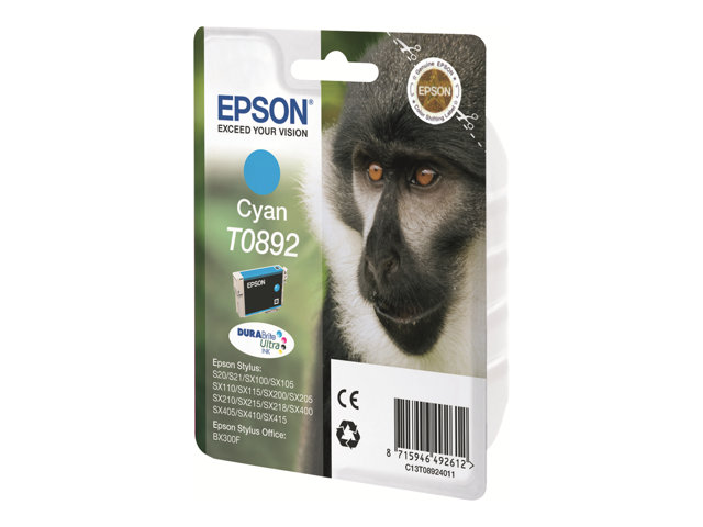 Epson T0892 - 3.5 ml - cyan - original - blister - ink cartridge - for Stylus S21, SX105, SX110, SX115, SX210, SX215, SX400, SX410, SX415, Stylus Office BX300